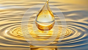 golden water drop water drop icon ripples representing sound vibration of water. The water is yellow as it reflects the sunrise