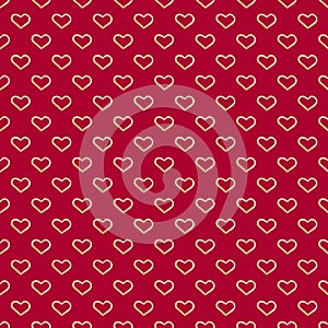 Golden watercolor hearts seamless pattern on a red background. Valentine`s day