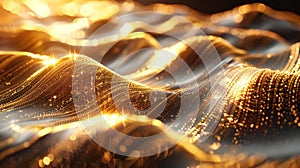 Golden Waves - Abstract Background Design with Shimmering Gold Waves on a Dark Background