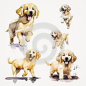Golden Waves: A Watercolor Collection of Golden Retrievers AI Generated