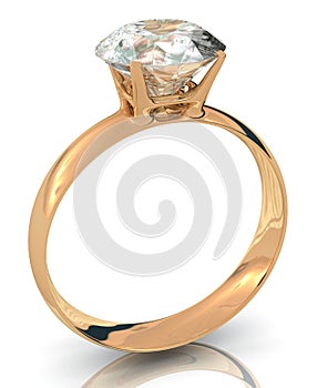Golden wedding ring with big diamond