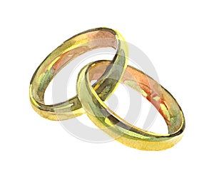 Golden wedding rings. Watercolor illustration isolated photo