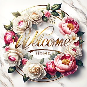 Golden Welcome Home Message Amidst Peonies