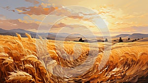 Golden Wheat Field: Multilayered Realism In Speedpainting Style