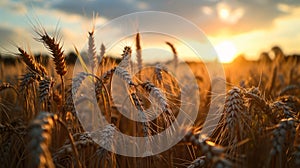 Golden Wheat Field With Setting Sun