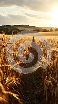 Golden Wheat Field With Setting Sun