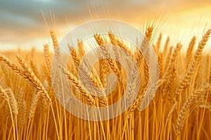 Golden wheat fields in autumn create a tranquil rural landscape pattern