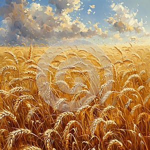 Golden Wheat Fields Waving in a Gentle Breeze The stalks blur into waves