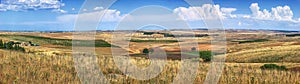 Golden wheatfields and a barren farmland landscape in southern Italy