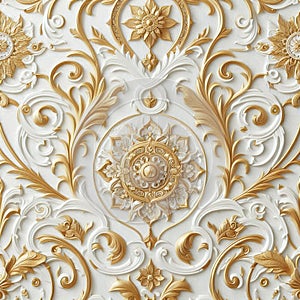 Golden Whispers: Elegant White Pattern Wallpaper Infused with Opulence
