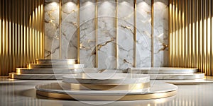 Golden-white marble podium background 3D , luxury gold pedestal presentation, ve photo