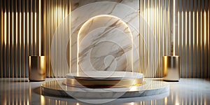Golden-white marble podium background 3D , luxury gold pedestal presentation, ve photo