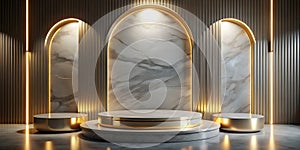 Golden-white marble podium background 3D , luxury gold pedestal presentation, ve photo