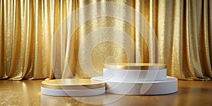 Golden-white marble podium background 3D , luxury gold pedestal presentation, ve photo