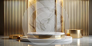 Golden-white marble podium background 3D , luxury gold pedestal presentation, ve photo