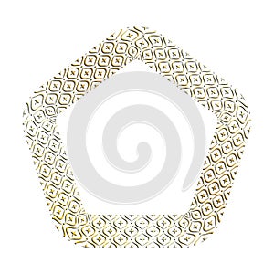 Golden wide pentagonal abstract geometric arabic pattern frames for decorative headers. Gold metal ornates mosaic frames with