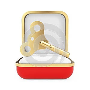 Golden Windup Key in the Red Gift Box. 3d Rendering