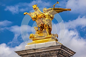 Golden Winged Horse Statue Pont Bridge Alexandre III Paris France