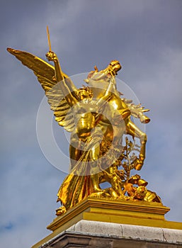 Golden Winged Horse Statue Pont Bridge Alexandre III Paris France