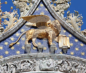 golden winged lion symbol of the city of Venice in Italy and als