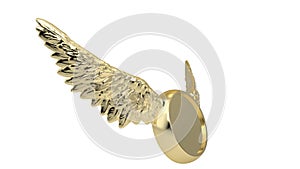 Golden wings with frame Isolated On White Background, 3D render. 3D illustration