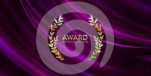 Golden winner glitter background with laurel wreath. Award nomination design banner photo