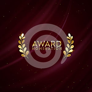 Golden winner sparkle banner with laurel wreath. Award nomination design background photo