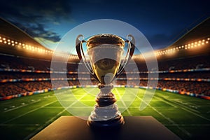 The golden winners cup in center of the football stadium. Generative AI