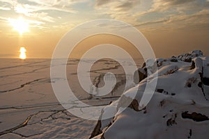 Golden winter sunset, Van Lake, Eastern Turkey