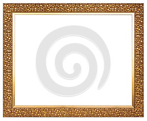 golden wood photo image frame isolated on white background clipping path