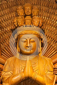 Golden Wood Statue of Guan Yin with 1000 hands