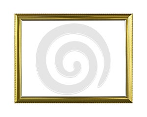 Golden wooden photo frame isolated from white background