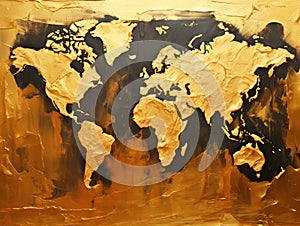 Golden world map artistic design