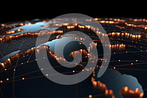 golden world map with interconnected cities. Generative AI