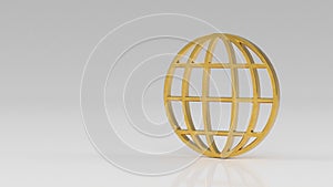 Golden World planet sign isolated on gray white background. Earth sphere illustration. Technology, internet and social network