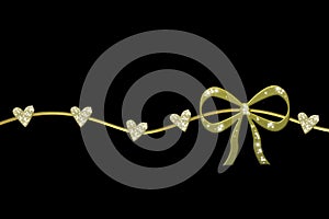 Golden wreath with gift bow and glossy hearts