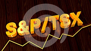 Golden writing of the S&P/TSX stock market index above a simple line chart
