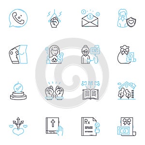 Golden years linear icons set. etirement, Elderly, Aging, Wisdom, Memories, Reflection, Relaxation line vector and