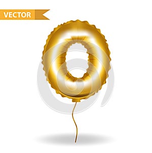 Golden yellow balloon number 0. Isolated on white background. Vector illustration.