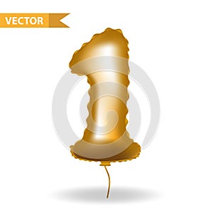 Golden yellow balloon number 1. Isolated on white background. Vector illustration.