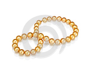 Golden Yellow Cultured South Sea Pearl Necklace on white background isolated