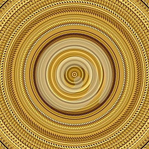 Golden yellow pattern of concentric lines. Shiny texture for design. Steampunk background