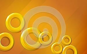 Golden, yellow rings background glossy start-up presentation, design shiny amber 3d realistic caramel color toned circles.