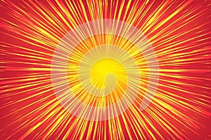 Golden, yellow, shiny radial rays speed lines on a bright red background, like a sun