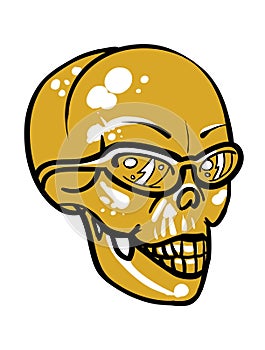 Golden Yellow skull with sunglasses. Happy Halloween.