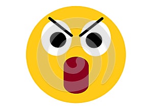 A golden yellow smiley emoticon showing an annoyed expression white backdrop