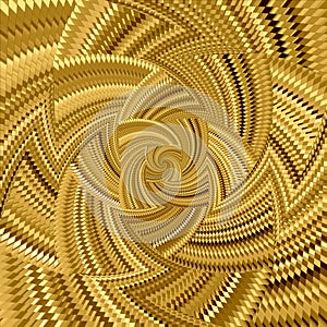 Golden yellow spiral fractal pattern. Shiny texture for design. Steampunk background