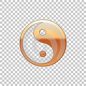 Golden Yin Yang symbol of harmony and balance isolated object on transparent background. Flat design. Vector