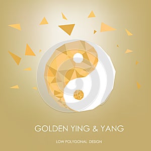 Golden ying and yang low polygonal desing concept.