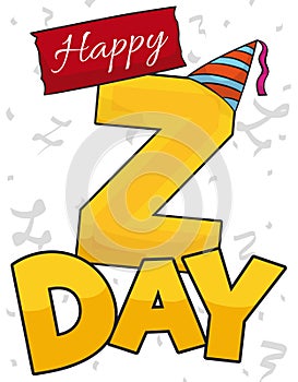 Golden Z Letter with Party Hat Celebrating its Day, Vector Illustration